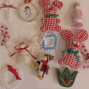 One Dozen Vintage Holiday Ornaments Collection - Cream, Red, Green
